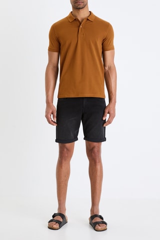 Calções straight de ganga - Preto