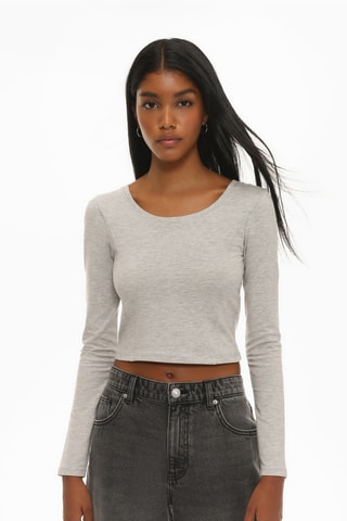 T-shirt cropped - Gris clair