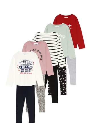 5 t-shirts et 5 leggings - Blanc, noir et rouge