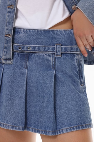 Jupe plissée en jean taille haute - Ciel