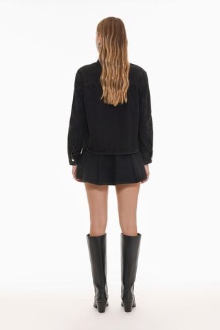 Jupe plissée en jean taille haute - Noir