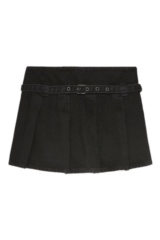 Jupe plissée en jean taille haute - Noir