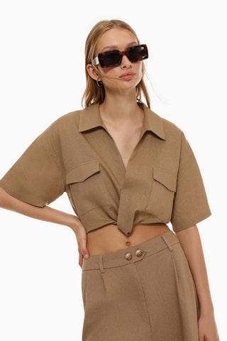 Crop top en lin - Marron clair