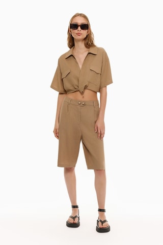 Crop top en lin - Marron clair