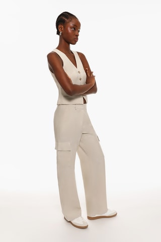 Pantalon cargo taille haute - Ecru