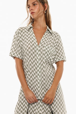 Robe chemise - Kaki et blanc
