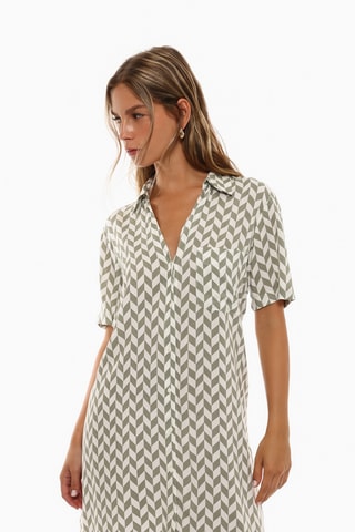 Robe chemise - Kaki et blanc
