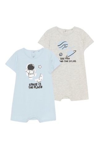 2 barboteuses - Ciel et gris chiné