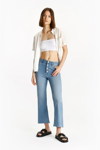 Jean flare taille haute - Ciel