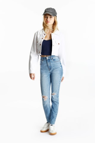 Veste courte en jean - Blanc