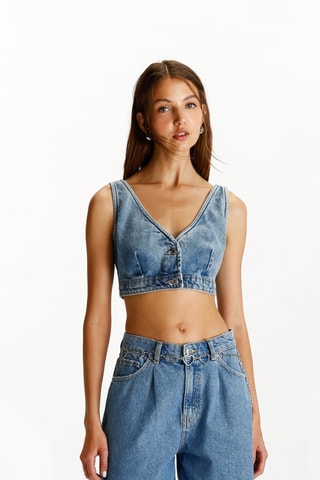 Crop top en jean - Bleu cobalt