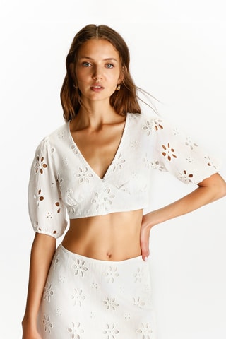 Crop top en broderie anglaise - Blanc
