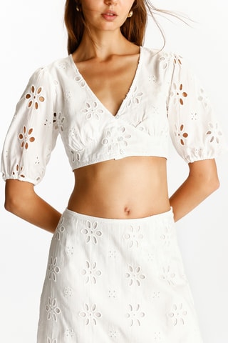 Crop top en broderie anglaise - Blanc
