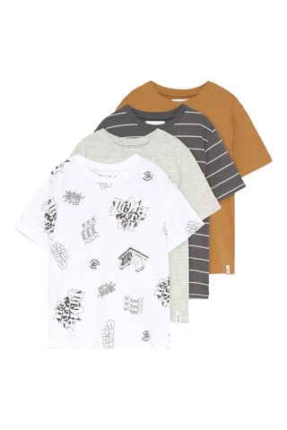 4 T-shirts - Wit, gemêleerd lichtgrijs en antraciet