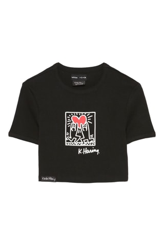 T-shirt cropped Keith Haring - Noir