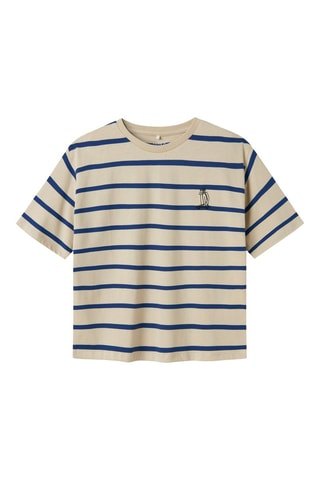 Biologisch Katoenen T-shirt - Ecru en Marineblauw - Name it Kids
