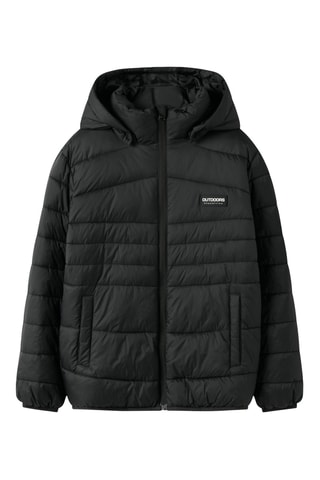 Gewatteerde jas met capuchon - Zwart - Name It Kids