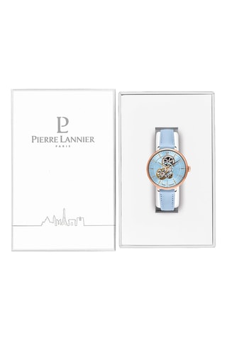 Montre automatique en cuir Mélodie - Bleu clair et doré rose