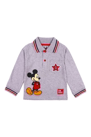 Polo Mickey Disney - Gris clair chiné et rouge