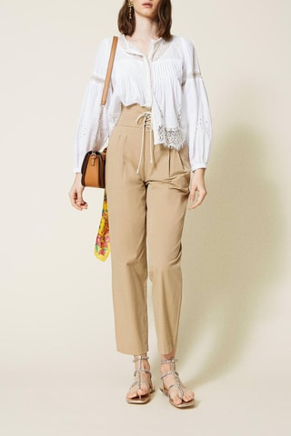 Pantalon droit taille haute Beige