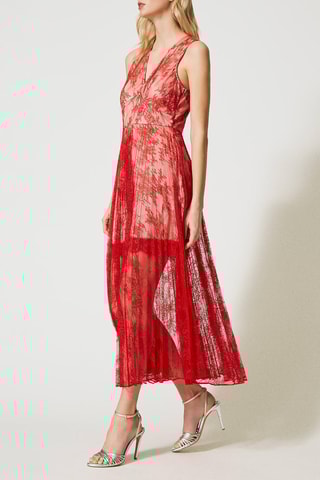 Robe midi en dentelle - Rouge