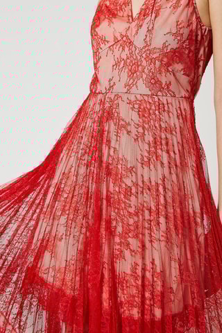Robe midi en dentelle - Rouge