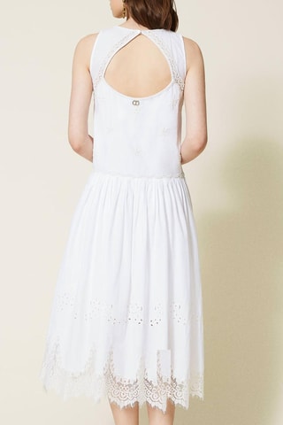 Robe midi en dentelle - Blanc et beige