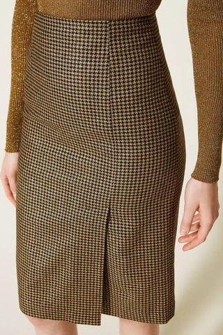 Jupe droite taille haute en laine - Doré et noir