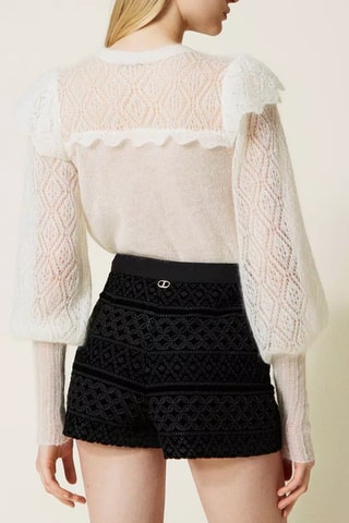 Short taille haute en velours brodé - Noir