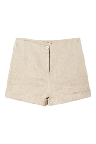 Short en lin taille haute - Beige