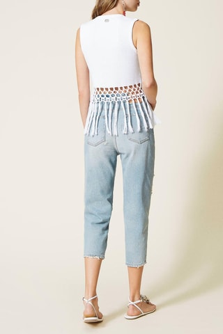 Pantacourt en jean taille haute Ciel