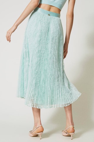 Jupe plissée taille haute en dentelle - Bleu-vert