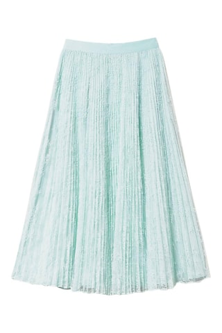 Jupe plissée taille haute en dentelle - Bleu-vert