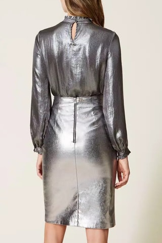 Jupe droite taille haute - Argenté