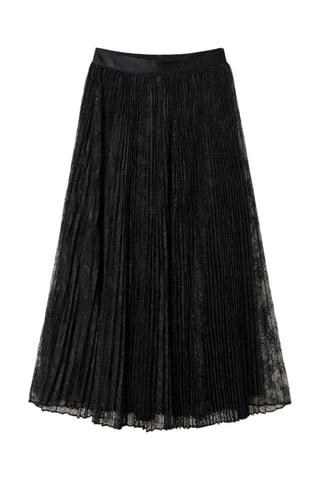 Jupe plissée taille haute en dentelle - Noir