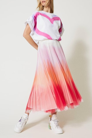 Jupe plissée dip and dye - Blanc et rose