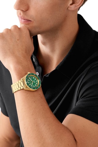 Stalen Quartz Horloge - Goudkleurig en Groen