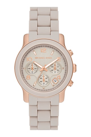 Stalen Quartz Horloge - Chronograaf - Lichtgrijs en Roze