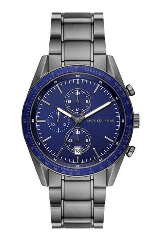 Stalen Quartz Horloge - Tachymeter - Grijs en Blauw