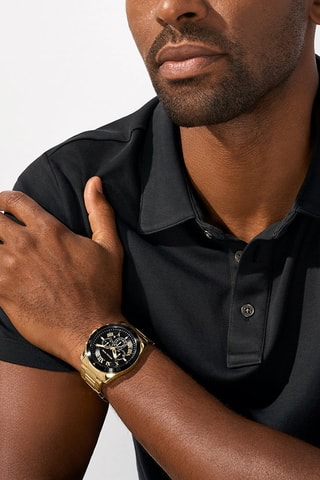 Stalen Quartz Horloge - Chronograaf - Goudkleurig en Zwart