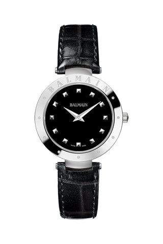 Leren Quartz Horloge Balmainia - Zwart en Zilverkleurig