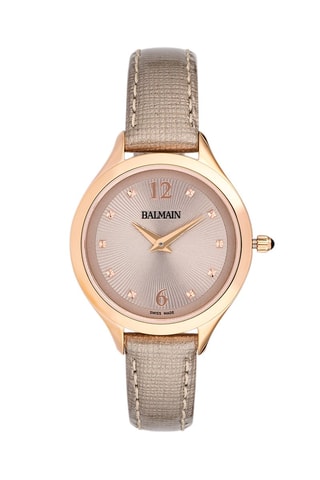 Montre à quartz en cuir Balmain Maestria - Beige et doré rose