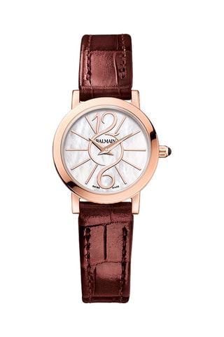 Montre à quartz en cuir Elegance Chic - Marron et doré rose