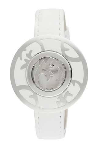 Montre à quartz en satin, acier et résine Fairy Arabesques - Blanc et argenté
