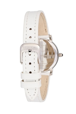 Montre à quartz en cuir Elégance Chic - Blanc et argenté