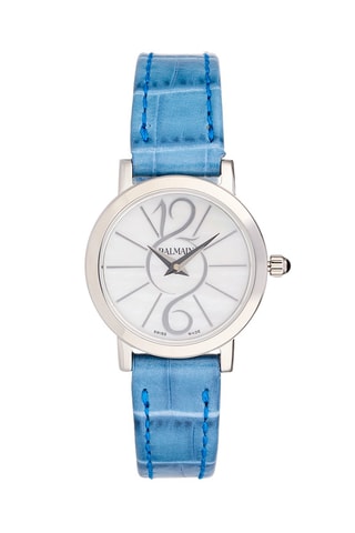Montre à quartz en cuir Elégance Chic - Bleu et argenté
