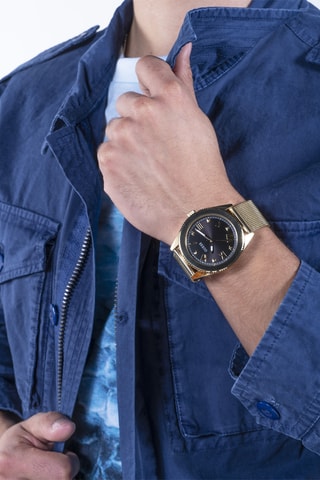 Montre à quartz en acier - Doré et noir