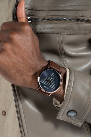 Montre à quartz en cuir - Marron et doré rose