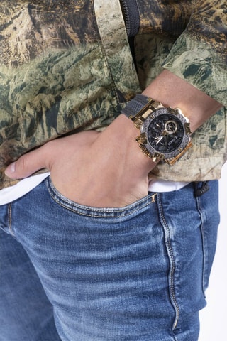 Montre à quartz en silicone - Noir et doré