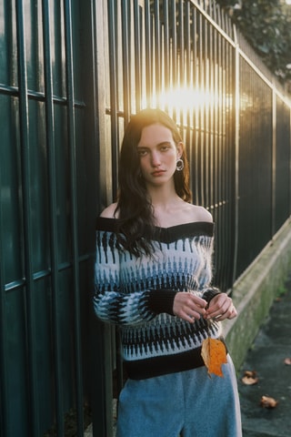 Camisola de lã - Branco e preto